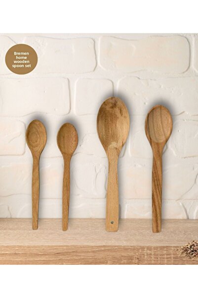 Bremen Home Set of 4 Wooden Spoons, Wooden Food Serving Spoons