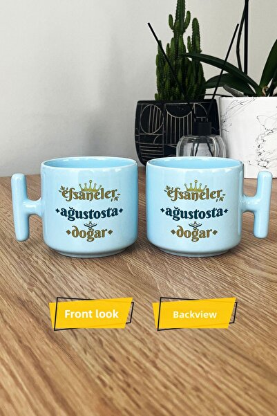 Hedizu Legends Are Born in August Pastel t Handle Mug Cup Blue Lion Sign Birthday Gift