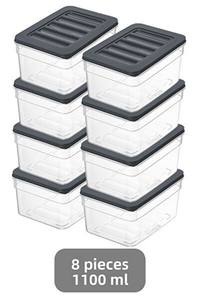 Meleni Home Microwave Compatible Organizer Set of 8 - Food Food Storage Container 1100ml Anthracite