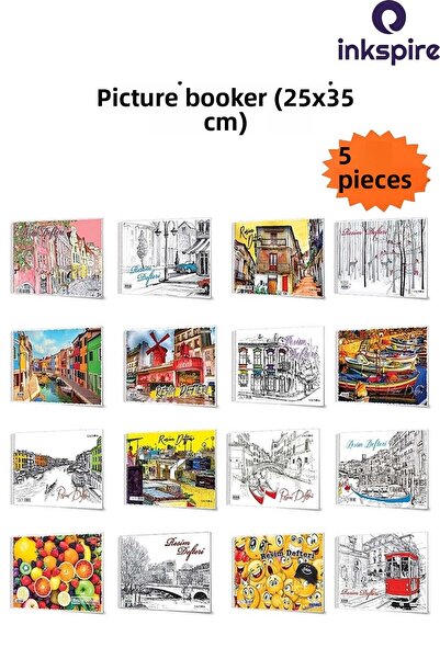 inkspire دفتر رسم حلزوني متوسط الحجم مقاس 25 × 35 سم - 15 ورقة، 5 قطع، غطاء من الورق المقوى