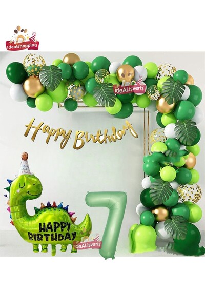 Bkmc Set de petrecere de aniversare cu dinozaur scris la mulți ani, 7 ani, ba...