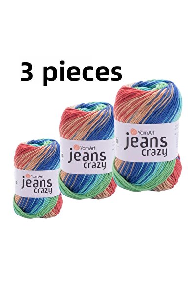 Yarnart خيوط جينز فنية مجنونة، خيط حياكة 8209، 3 عبوات