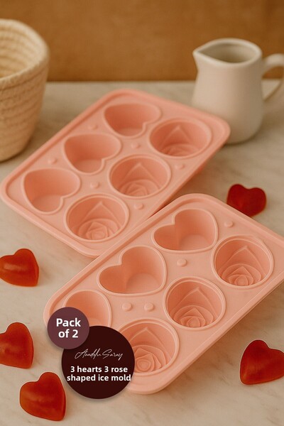 Anadolu Saray 2 Pcs Practical Silicone 3 Hearts 3 Rose Shaped Ice Mold |   Rose and Heart Shaped Chocolate Ice Mold