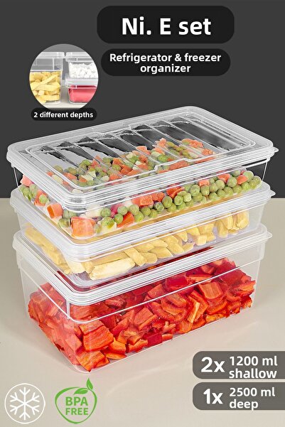 Meleni Home Set of 3 Deep Food Storage Containers - Microwave Compatible Organizer with Transparent Lid