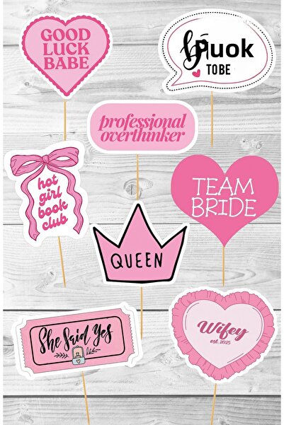 Pankart Evi Set of 8 Pink Medium Size Bachelorette Speech Balloons Henna Night Bride to Be