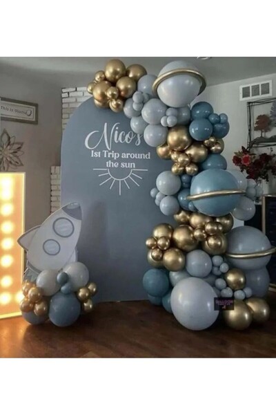 Çemrek Süs Parti Chain Balloon Set Chrome Gold-Deep Ocean-Storm Blue 3 Colors...