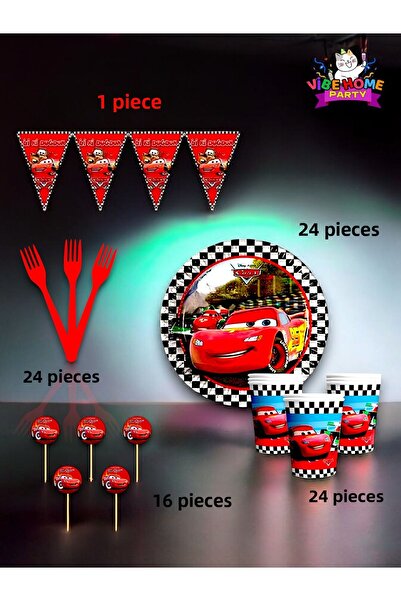 VibeHome 24 Person Cars Themed Eco Set - Birthday Party and Fun Events