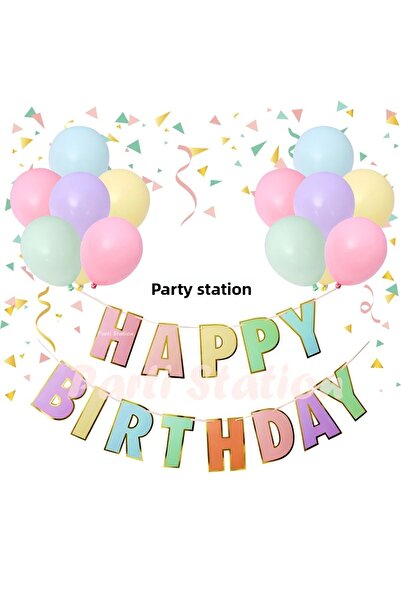 Parti Station Set de banner și baloane pentru ziua de naștere Macaron Banner ...