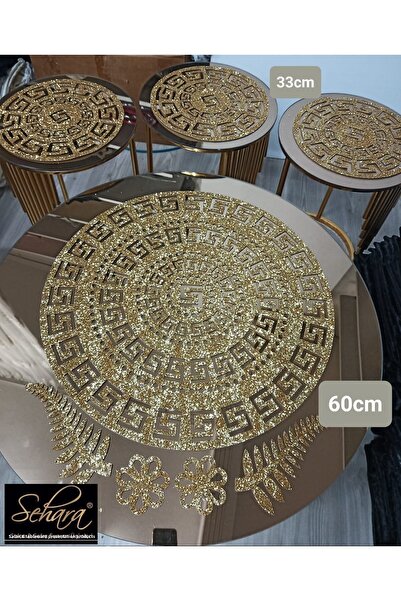 SEHARA Set de huse pentru masă de cafea - Alergăre mediu 60 cm, husă de cuib de 33 cm, total 4 bucăți, auriu cu sclipici