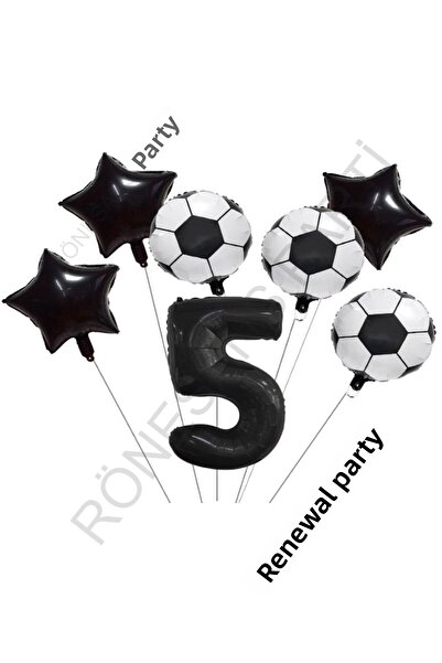 RÖNESANS PARTİ مجموعة بالونات منقوشة على شكل كرة قدم على شكل نجمة، العمر 5