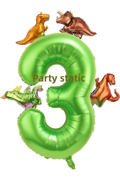 Parti Station مفهوم الديناصور الرقم الأخضر 3 سنوات من العمر بالون اللون الأخض...