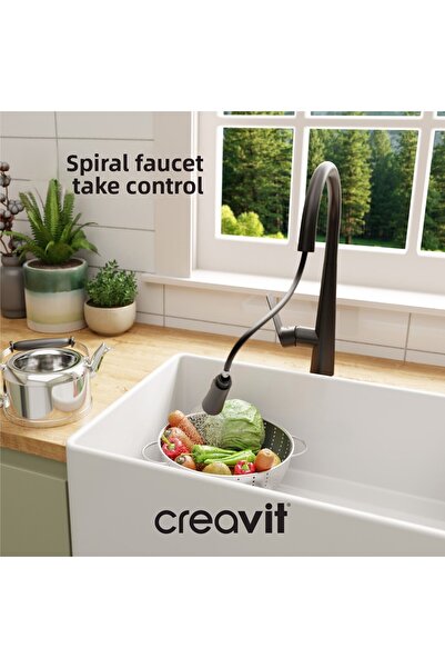 Creavit تجهيزات المطبخ الحلزونية باللون الأسود غير اللامع