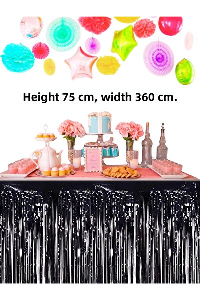 snowparty Fusta de masă metalizată neagră Fusta de masă strălucitoare Ornament pentru ziua de naștere