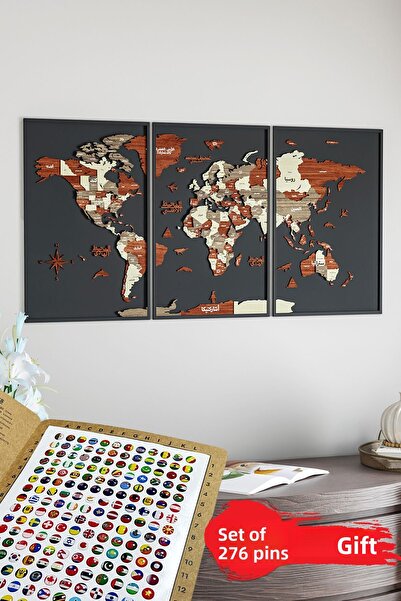 Colorfull Worlds 3D Multi-Layer Framed Arabic World Map Table - Home Office Gift Wall Decoration