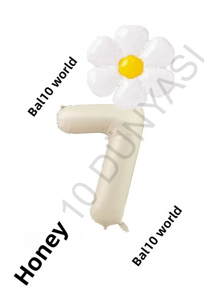 BAL10 DÜNYASI Beige Number and White Daisy Foil Balloon Set Age 7