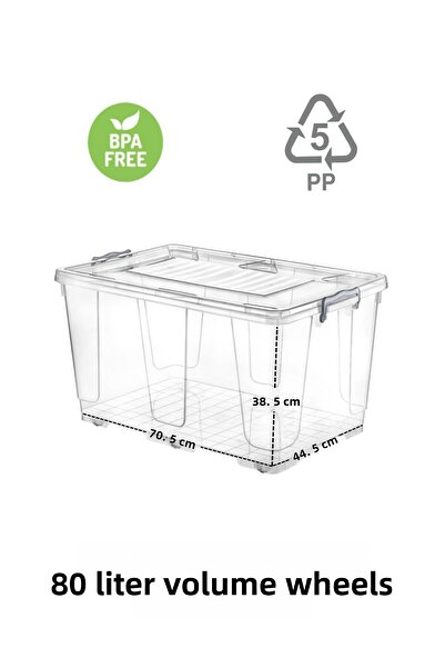 Tuppee Roller Box 80 Lt Multi-Purpose Plastic Storage Container with Wheels