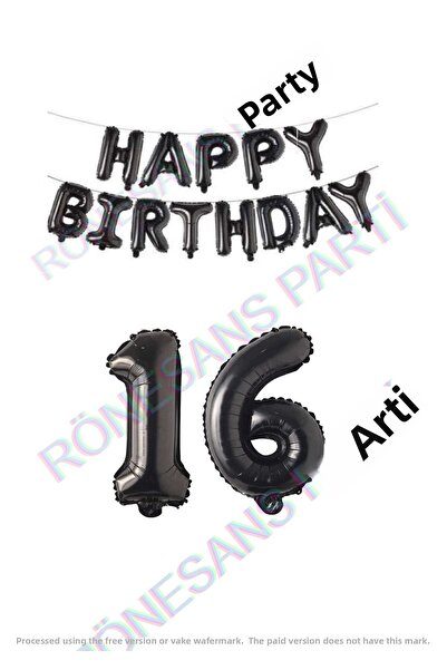 Generic Brand Happy Birthday Black Color Foil Balloon and Number Set Age 16