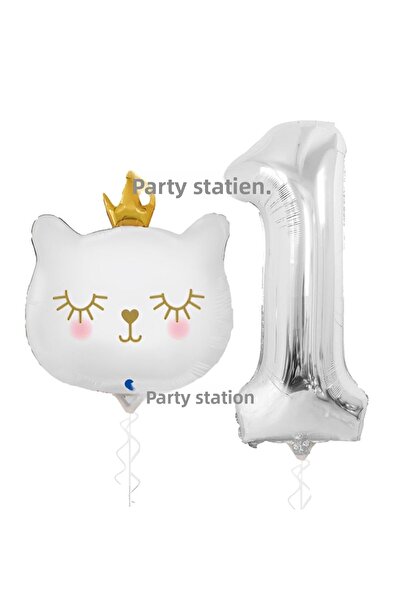 Parti Station مجموعة بالونات عيد الميلاد للسنة الأولى من White Cat White Cat ...
