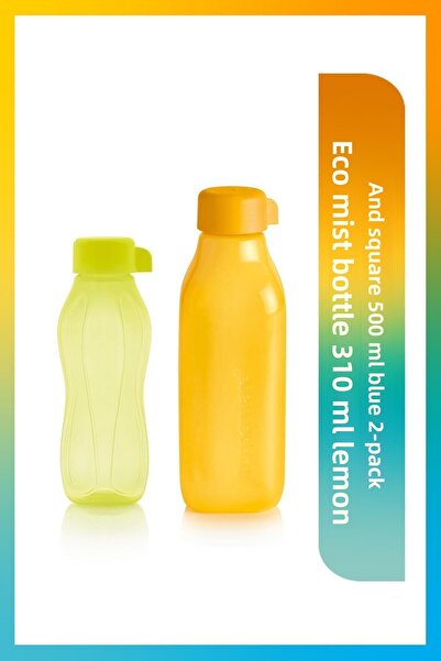 Tupperware Eco Sise Water Bottle 310 Ml Lemon and Square 500 Ml Orange 2-Pack