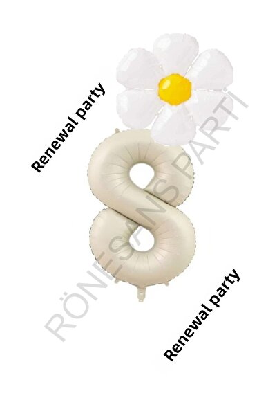 Generic Brand Beige Number and White Daisy Foil Balloon Set Age 8