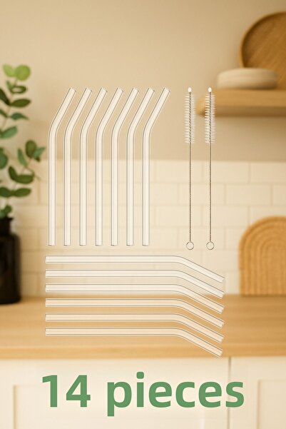 Mottogo 14 Pieces 12Pcs Glass Straws with 2Pcs Cleaning Brush - High Quality