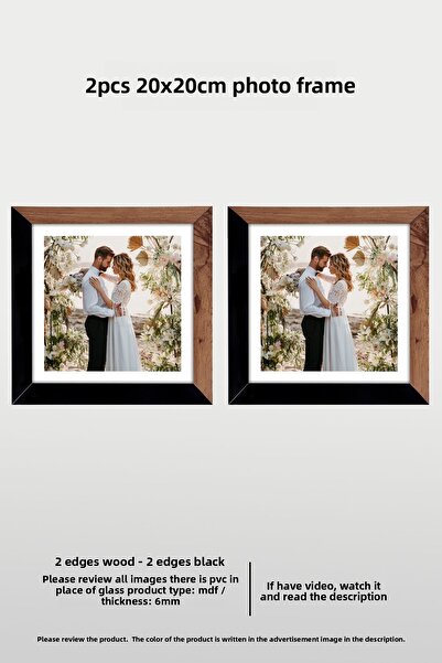 bymat 2 bucăți 20x20 cadru - cadru pătrat MDF - rama foto - lemn-negru 2 culori