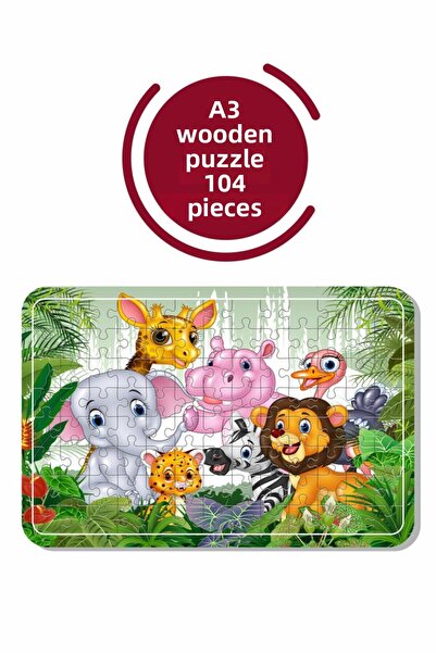 Baskı Atölyesi Cute Animals A3 104 Piece Wooden Puzzle