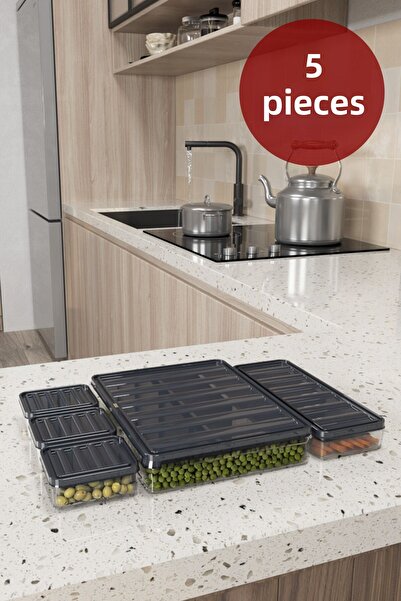 DOVİHOME طقم تخزين مقاوم للتسرب مكون من 5 قطع - حاويات إفطار وفريزر مع غطاء مفرغ