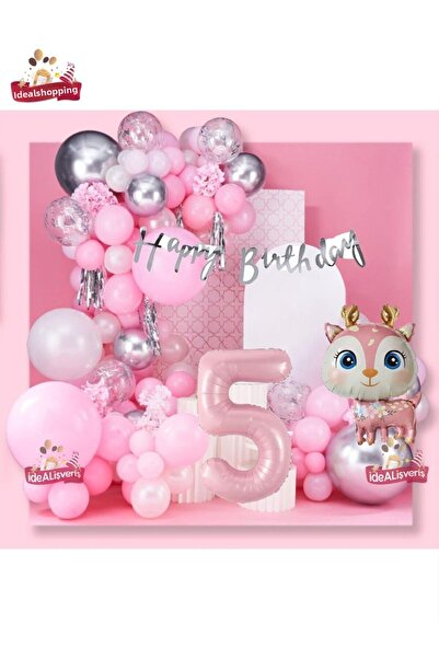 Bkmc Set de petrecere pentru fete de lux, foliat, roz, vârsta de 5 ani, conce...