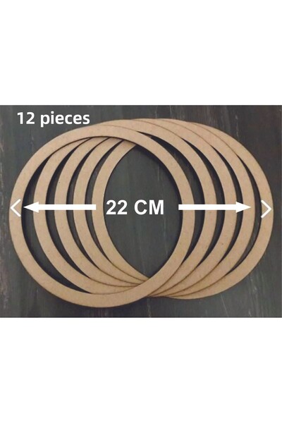 şamaksesuar 22 cm Screwless Raw Mdf Pulley Set - 12 Dream Catchers and Macrame Knitting Circles