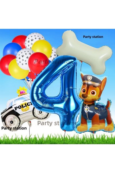 Parti Station Chase Police Dog Concept 4 Years Birthday Party Balloon Set Paw...