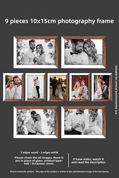 yhfoto 9 قطع إطار 10x15 - إطار MDF - إطار صور - خشبي - أبيض 2 لون