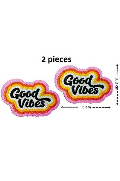 Megas Etiket Iron-On Adhesive "Good Vibes" Written/Motted Woven Crest/Patch
