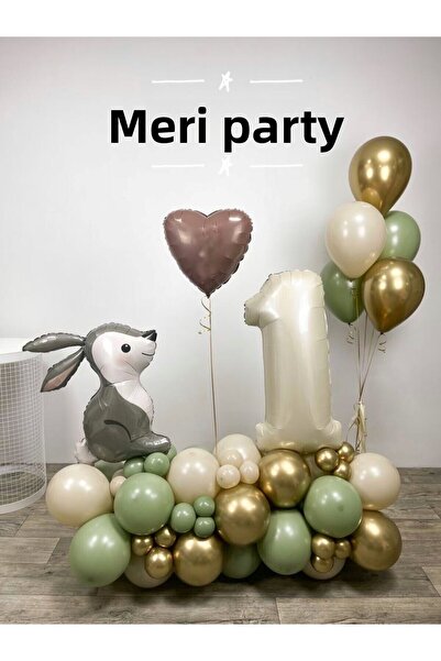 MERİ PARTİ لطيف أرنب احباط بالون كريم اللون 1 سنة احباط بالون العفن الأخضر با...