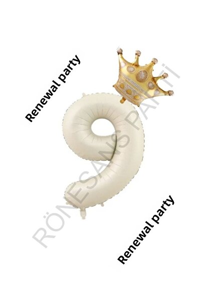 Generic Brand Beige Number and King Crown Foil Balloon Set Age 9