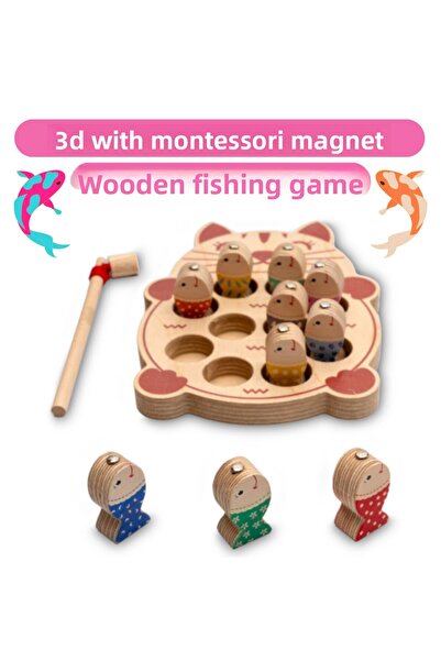 Hopiers لعبة صيد خشبية تعليمية ثلاثية الأبعاد مغناطيسية من مونتيسوري / لعبة م...