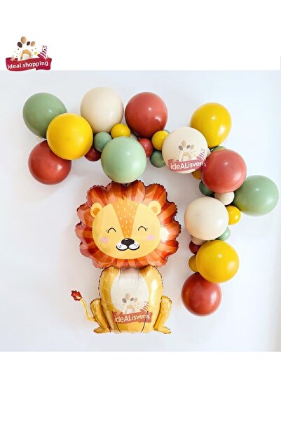 Bkmc Χαριτωμένο λιοντάρι με μπαλόνια με φύλλο σαφάρι, στολίδι σετ γενεθλίων μ...