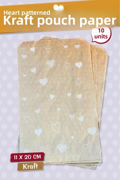 t tuğset etiket Heart Pattern Paper Bag, Kraft 11X20Cm - 10 Pieces-T1206