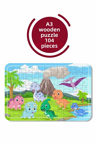 Baskı Atölyesi لغز خشبي للديناصورات الصغيرة مقاس A3 مكون من 104 قطعة