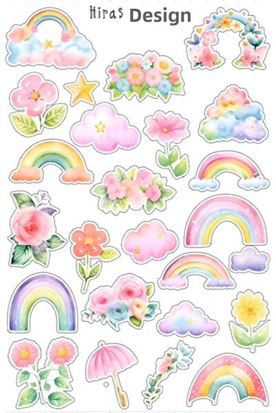 Hiras Dizayn Foaie de autocolante drăguțe cu tematică curcubeu Autocolante sp...