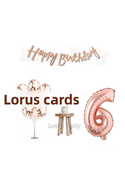 LOTUS PARTY مجموعة بالونات عيد ميلاد بسيطة من الذهب الوردي بعمر 6 سنوات، حامل...