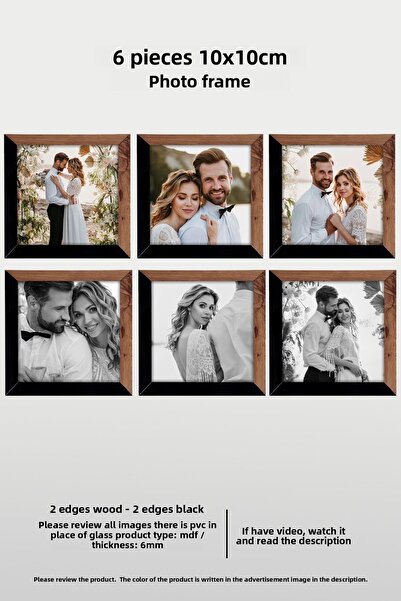 bymat 6 قطع إطار 10x10 - إطار مربع MDF - إطار صور - خشبي - إطار أسود بلونين