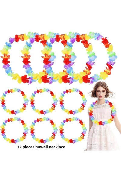 ZERO LAND Colier cu flori din Hawaii - Leisi pentru petrecere tropicală color...