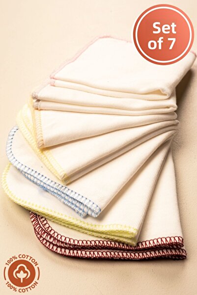 miniel organic Unisex Baby 100% Organic Cotton Double Layer Set of 7 Newborn Baby Single Jersey Mouth Wipes Colorful Set