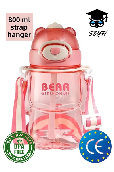 SEYFİKİRTASİYE 800 ml polycarbonate bear patterned flask water bottle with st...