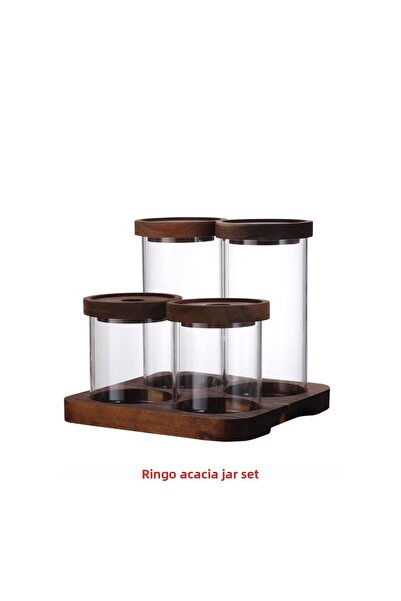 MİEN Mien-1325 R/14 4 Piece Acacia Glass Spice Rack