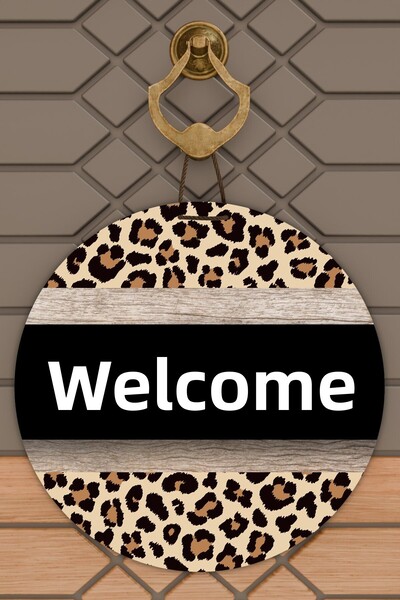 Dormot Home الطباعة الرقمية الحديثة خشبية سوداء ليوبارد ترحيب زخرفة الباب