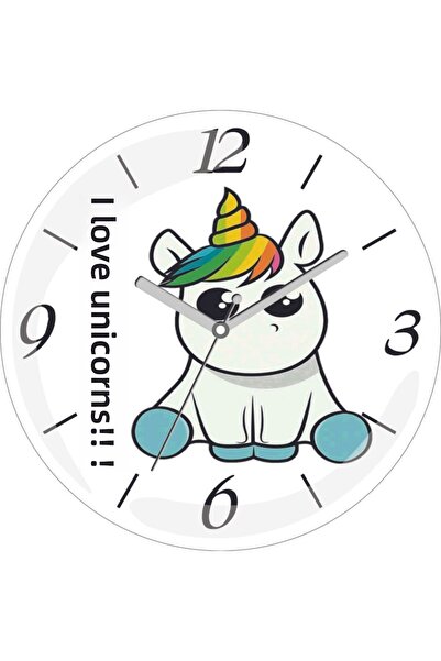 3M Ceas de perete din sticlă autentică I Love Unicorn Silent Acoustic Bombshell