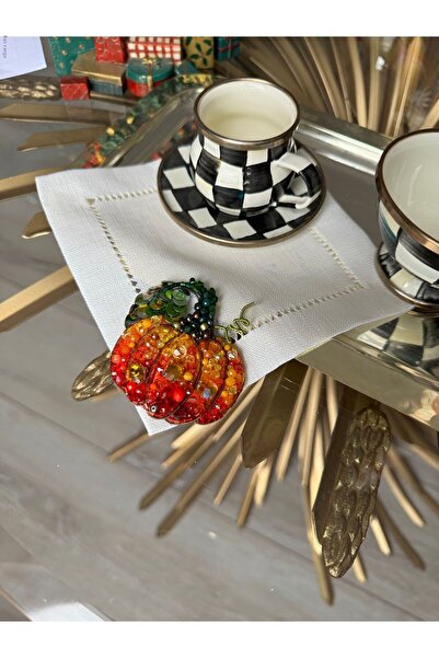 Hatice sakallı design قطعة واحدة من منديل تقديم القهوة المطرز على شكل يقطين