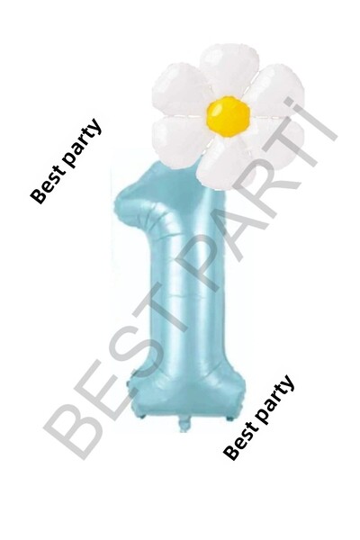 BEST PARTİ DOĞUM GÜNÜ PARTİ SÜSLERİ Blue Number and White Daisy Foil Balloon ...